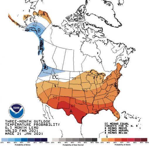 North Dakota 3-month temperature outlook improves from one month ago